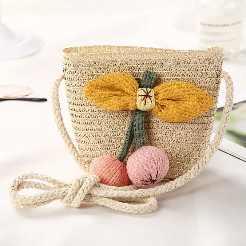 Girls Daisy Straw Mini Messenger Bag, Kids Shoulder Handbag with Coin Purse