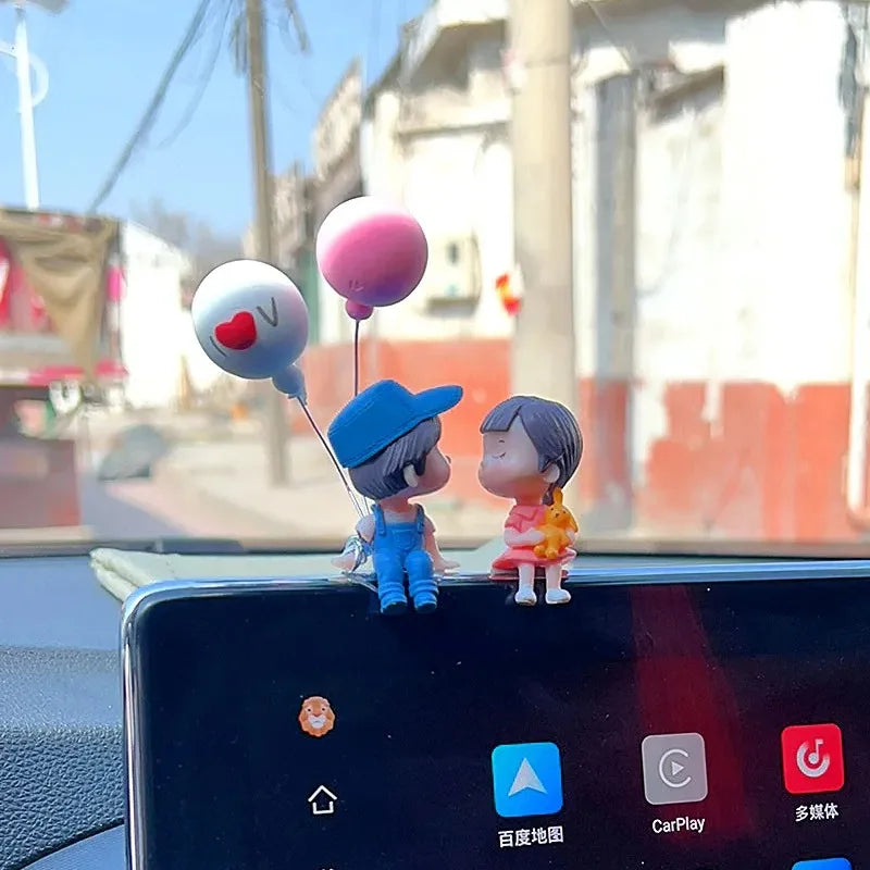 Cute Cartoon Couple Car Dashboard Figurines - Romantic Balloon Ornament Car Interior Gift