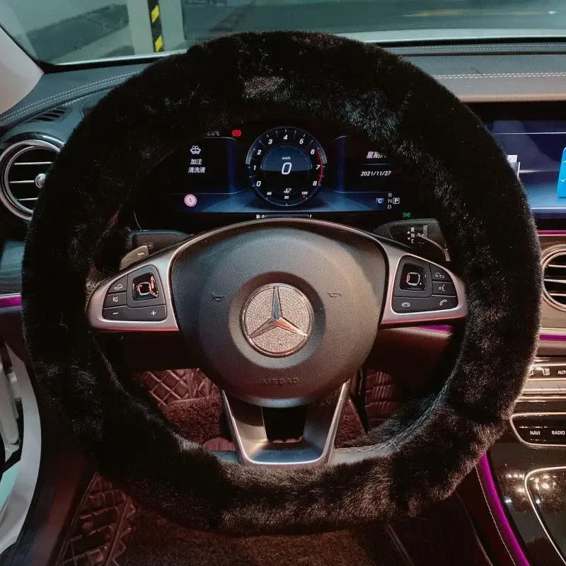 Kawaii Cute Dog Cartoon Steering Wheel Cover 15 in (38 cm) Plush Anti-Slip Warm Car Interior Accessory
