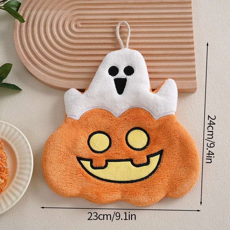 Pumpkin Halloween Hand Towel Super Absorbent Coral Velvet Handkerchief with Hanging Loop