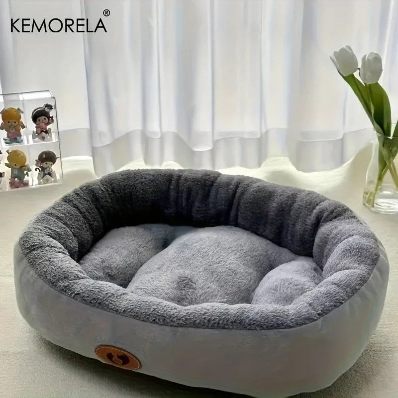Plush Oval Pet Bed for Dogs & Cats — Thickened Machine-Washable All-Season Cushion for Small, Medium & Large Breeds