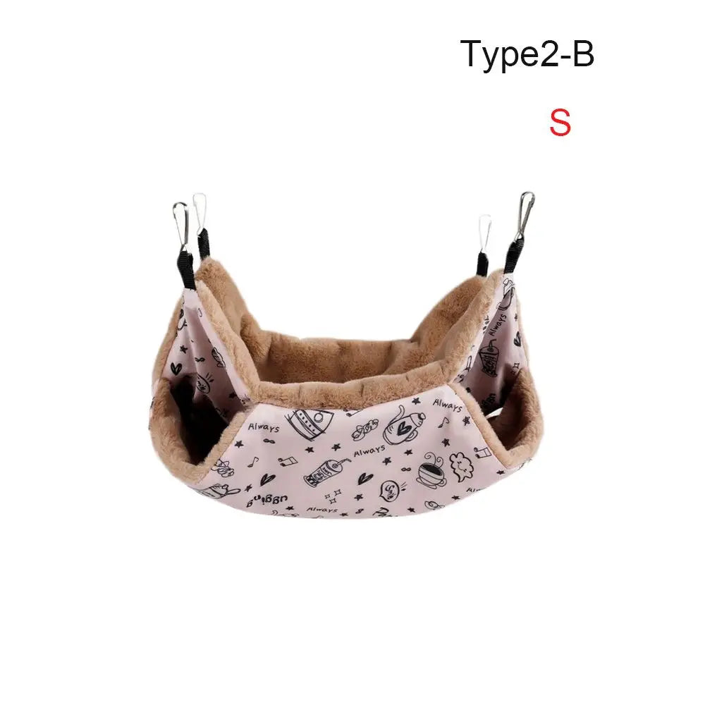 Plush Double-Layer Small Pet Hammock — Hanging Cage Bed for Hamsters, Rats, Squirrels & Sugar Gliders (Small 7.87×7.87 in / 20×20 cm; Large 13.78×13.78 in / 34×34 cm)