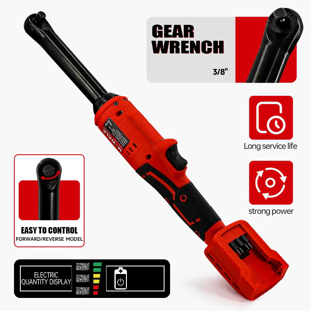 Extended Electric Ratchet Wrench 3/8" Drive 18V Brushless High Torque 80 N·m (0–85 ft·lb) Cordless