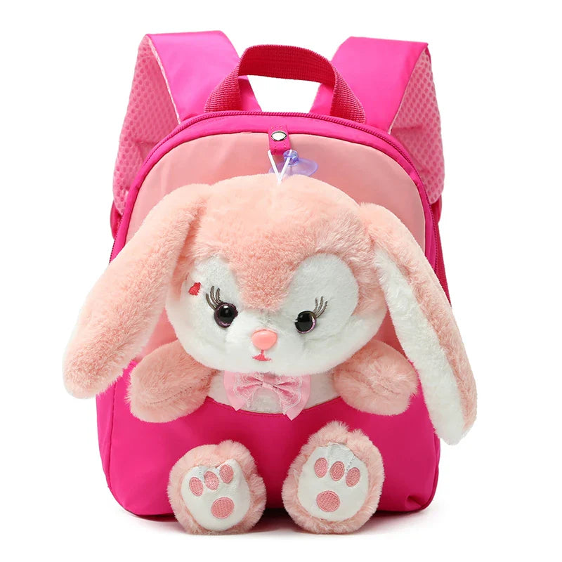 Plush 3D Rabbit Kids Backpack – Cute Bow Tie Cartoon Preschool & Kindergarten School Bag