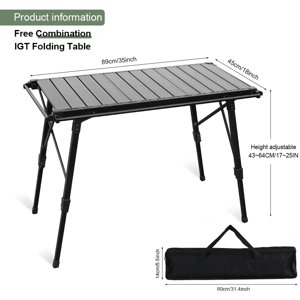 Folding Removable IGT Wood Top Camping Table – Lightweight Aluminum Alloy BBQ Grill Outdoor Picnic & Fishing Table