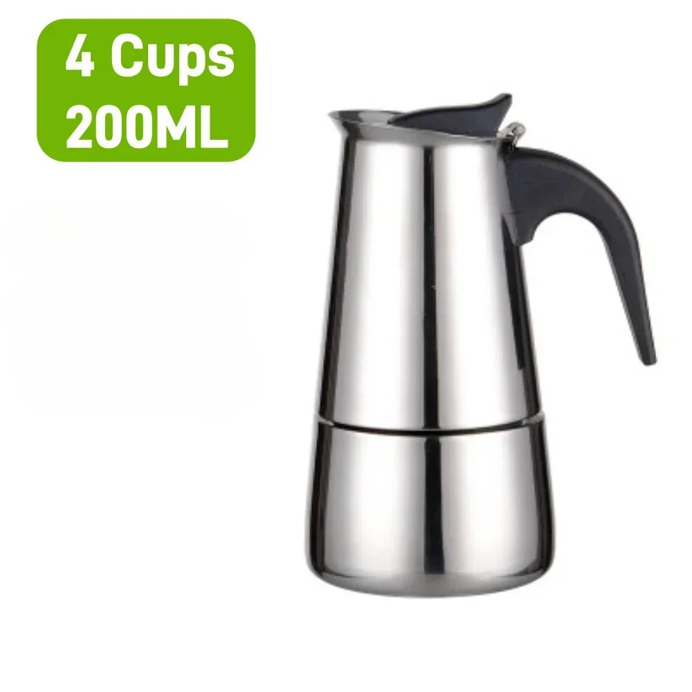 Moka Pot Stovetop Espresso Maker - 2/4/6 Cup Stainless Steel, Induction & Gas Compatible