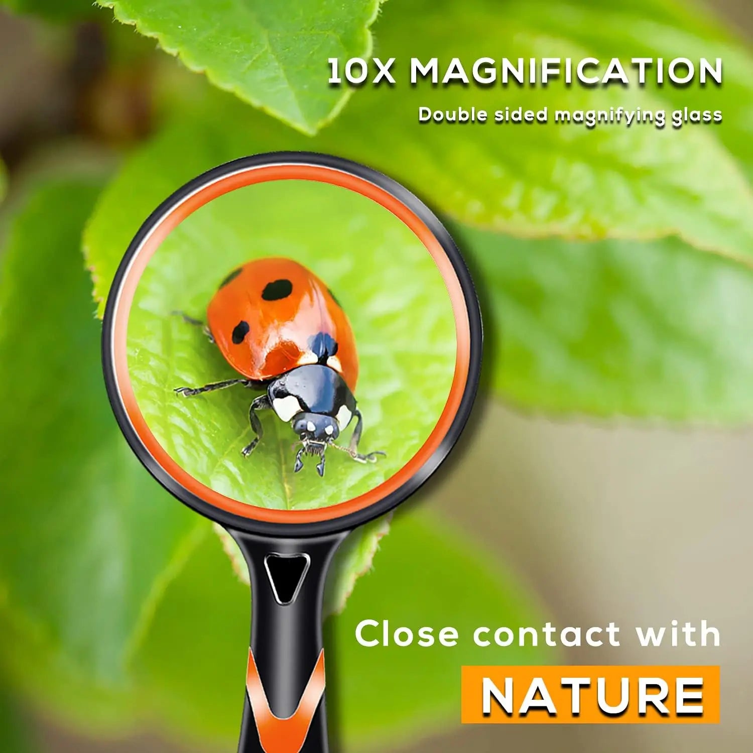 Handheld 10X Magnifying Glass for Kids & Seniors — Non-Slip Shatterproof Lens, 50/65/75/100 mm (1.97/2.56/2.95/3.94 in)