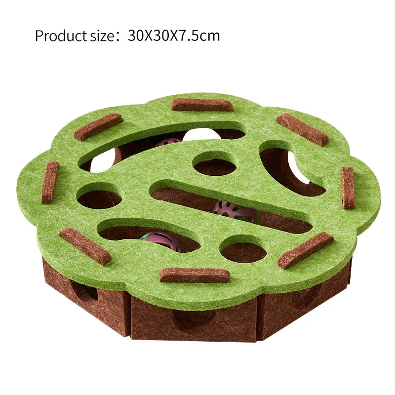 Interactive Felt Cat Puzzle Toy Box with Maze Tunnel and Bell Ball – Indoor Cat Entertainment