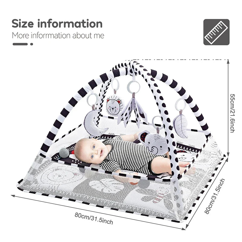 Baby Play Gym Activity Mat with Toy Bar — Tummy Time & Crawling Playmat for Newborns to 18 Months, 31.5 x 31.5 x 19.7 in (80 x 80 x 50 cm)