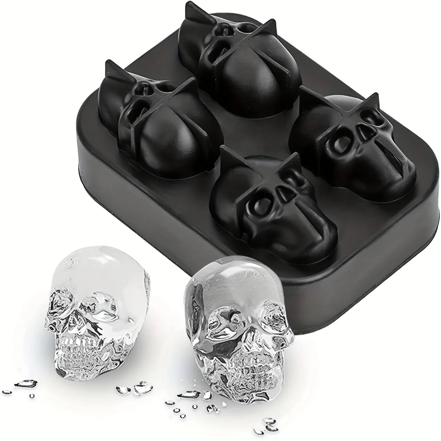 3D Skull Ice Ball Silicone Mold – 4 & 6-Cavity Flexible BPA-Free Ice Trays for Cocktails