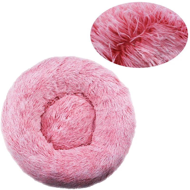 Round Plush Pet Bed, Washable Cozy Dog & Cat Sofa, Winter Warm, Multiple Sizes 16–35 in (40–90 cm)