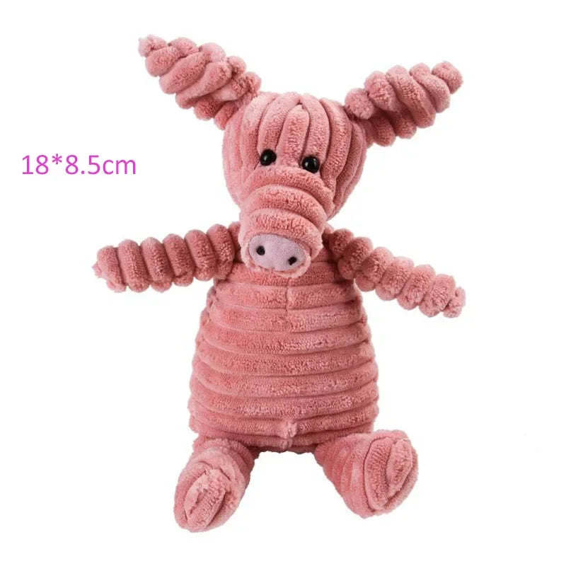 Plush Corduroy Squeaky Dog Toy, Bite-Resistant Animal Plush for Puppies & Small to Large Dogs, Training & Chew Toy
