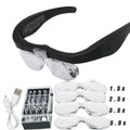 Head-Mounted LED Magnifying Glasses USB Rechargeable – 1.5x, 2.5x, 3.5x, 5.0x Interchangeable Lenses for Watch Repair & Reading