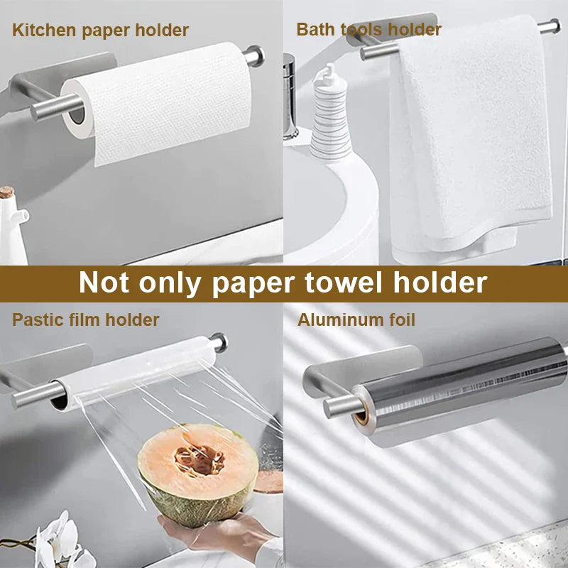 Stainless Steel No-Drill Self-Adhesive Wall-Mount Paper Towel & Toilet Roll Holder