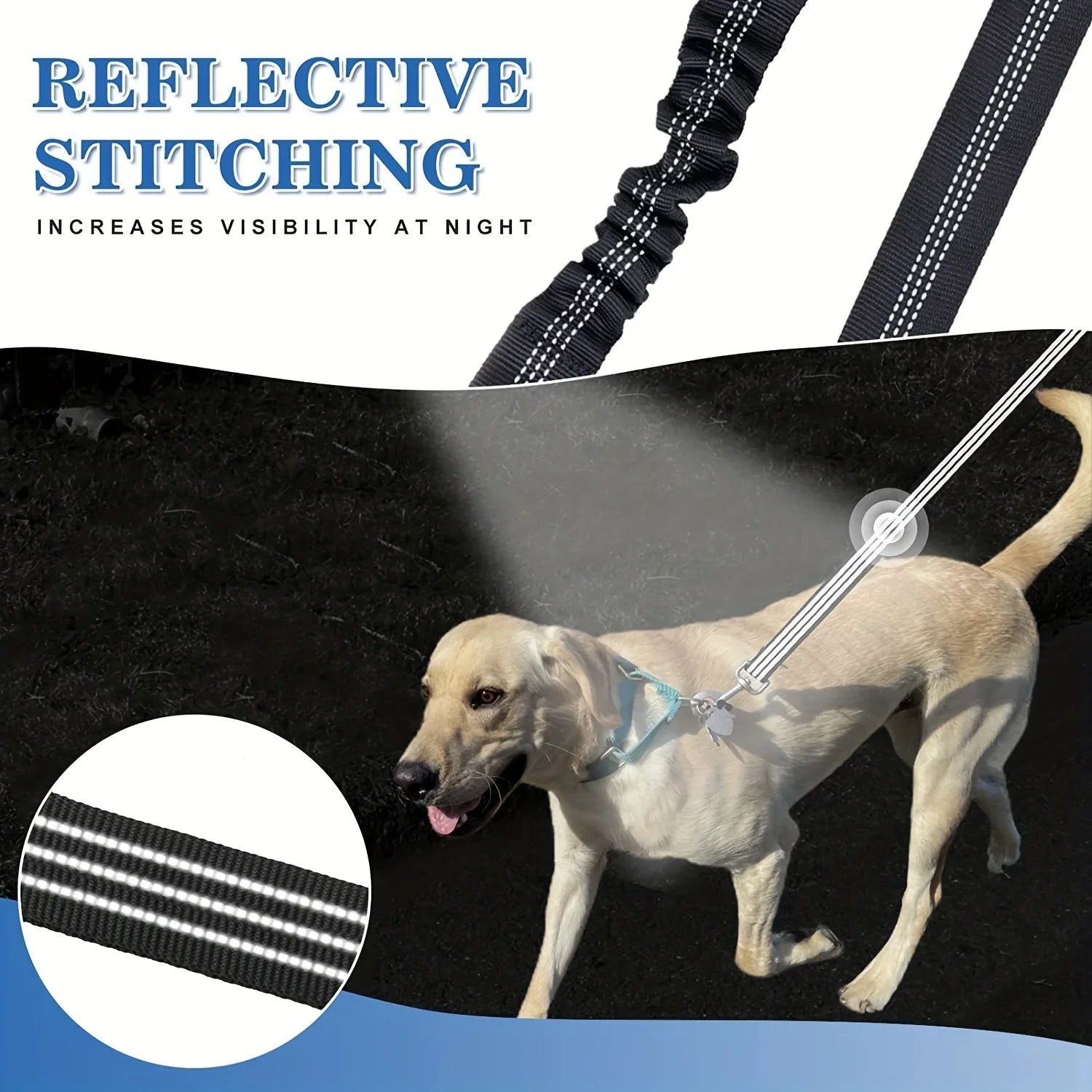 Double Dog Leash Coupler – No-Tangle Bungee Splitter with Shock-Absorbing, Reflective Lead for Safer Night Walks