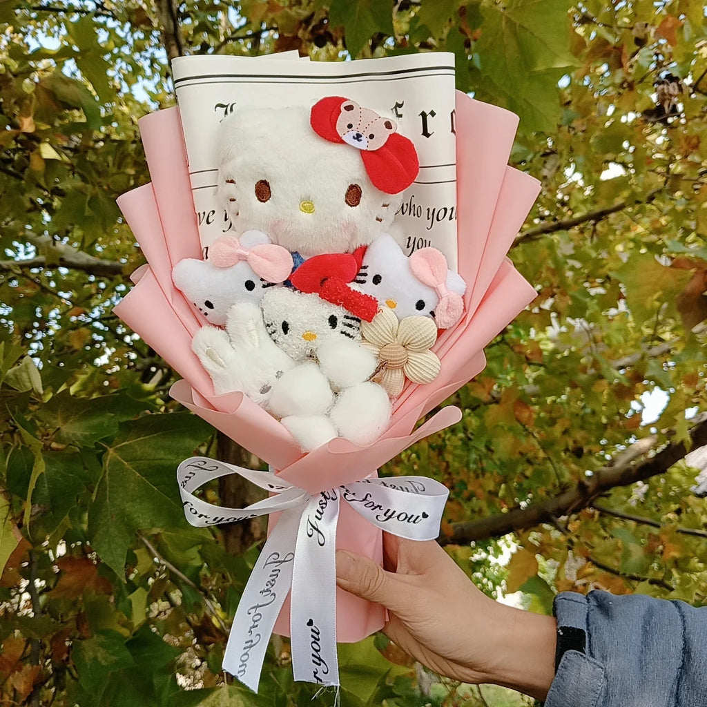 Kawaii Cat Plush Bouquet with Soap Rose Flowers — Cute Valentine's Day, Birthday & Graduation Gift