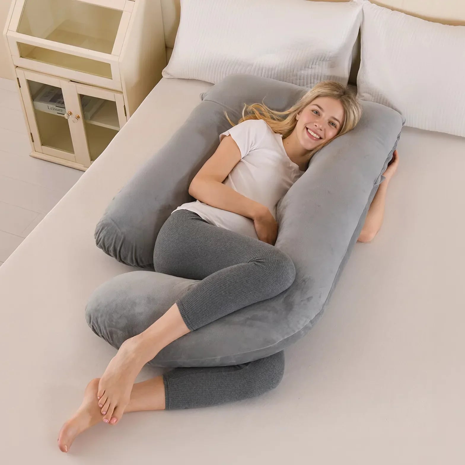 Detachable G-Shaped Maternity Pillow 36 x 28 x 14 cm (14.2 x 11.0 x 5.5 in) Crystal Velvet Pregnancy Support Cushion for Side Sleeping