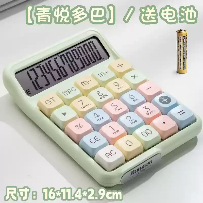 Cute Multifunctional 12-Digit Electronic Calculator with Mechanical Buttons, Battery-Powered for Home Office & School Accounting