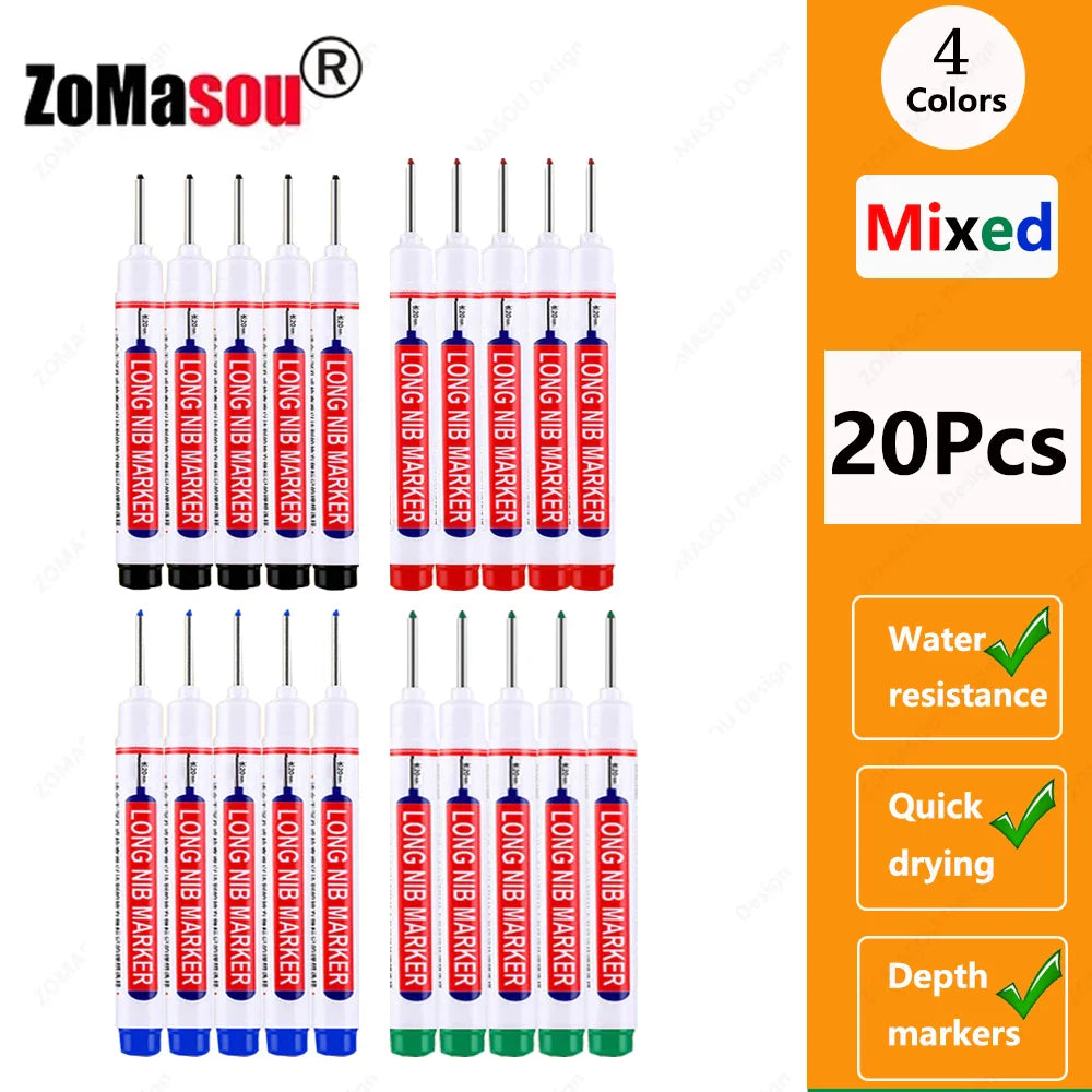 20mm Long-Head Deep Hole Marker Pens - Waterproof Fast-Dry Oil Markers for Wood, Metal & Glass (Red/Black/Blue/Green)