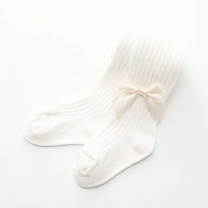 Baby Girls Cotton Mesh Tights with Bowknot - Infant & Toddler Pantyhose 0-4 Years