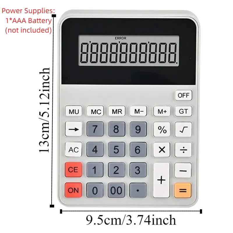 12-Digit Portable Financial Calculator, Large Tilted LCD Display, Battery-Powered Desktop Calculator