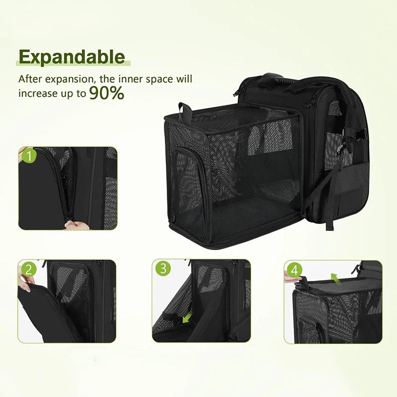 Expandable Cat Carrier Backpack with Shade Cover, Breathable Mesh Pet Travel & Hiking Bag