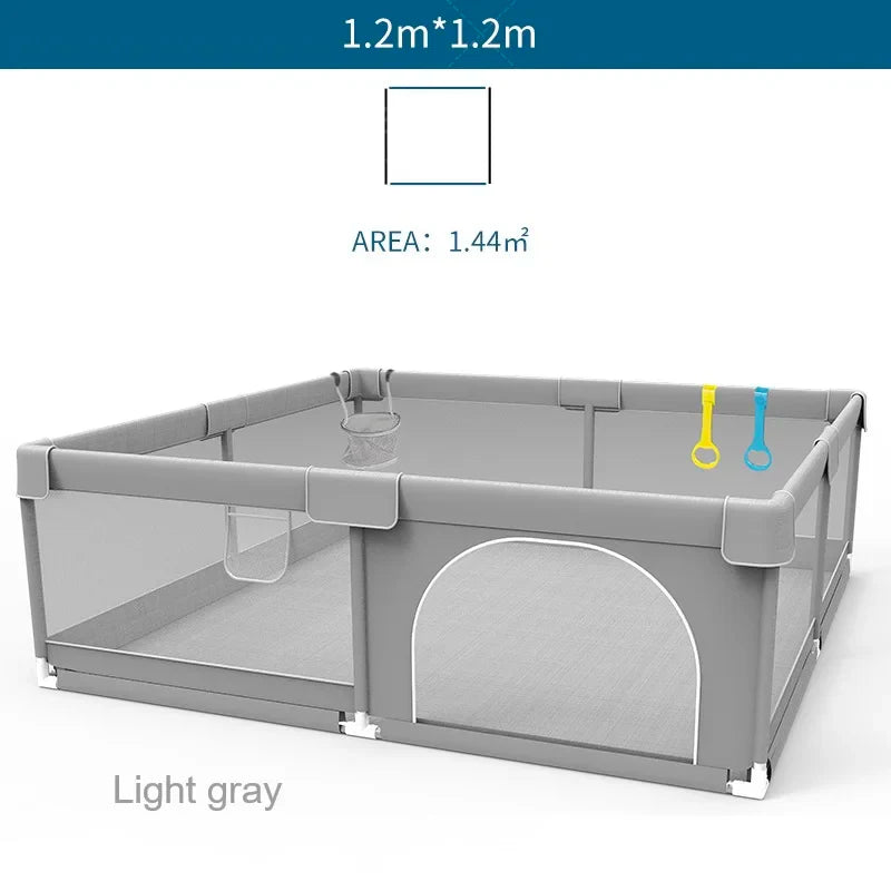 Light Gray Baby Playpen with Pull Ring - Play Yard & Ball Pit Safety Fence for Toddlers