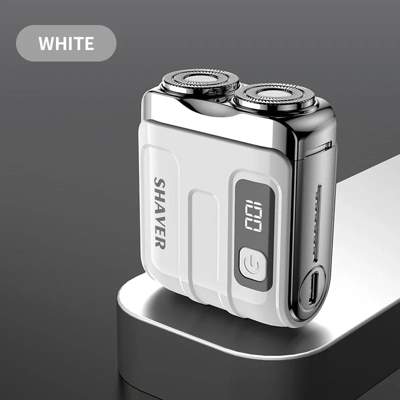 Mini Rechargeable Electric Shaver – Digital Display Dual Rotary Blades & Trimmer, Waterproof Travel Shaver (60 Min Run Time)