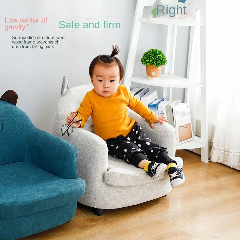 Kids Cartoon Sofa Chair — Children's Toddler Armchair & Learning Stool, Wooden Frame with High-Elastic Foam (22 x 21 x 19.7 in | 56 x 54 x 50 cm)