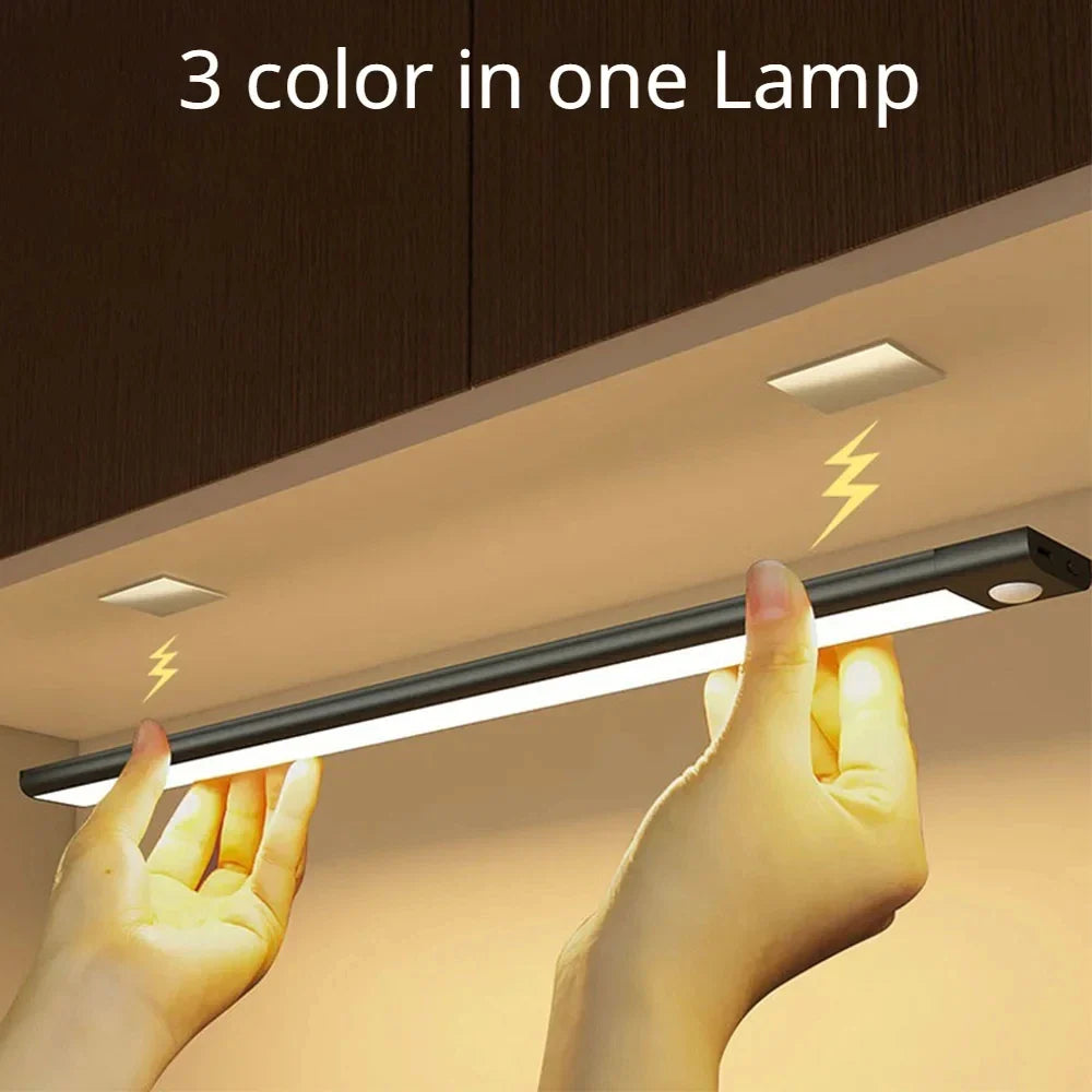 Rechargeable Motion Sensor LED Night Light — USB Wireless Cabinet & Wardrobe Light with Magnetic Mount, 3 Color Temperatures (3000K/4000K/6000K)