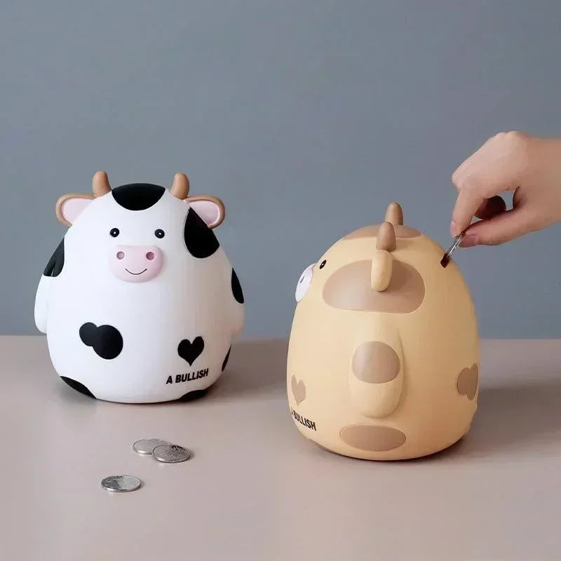 Cute Cartoon Cow Piggy Bank Resin Calf Coin Bank for Kids — 6.3 x 5.7 x 4.9 in (16 x 14.5 x 12.5 cm)