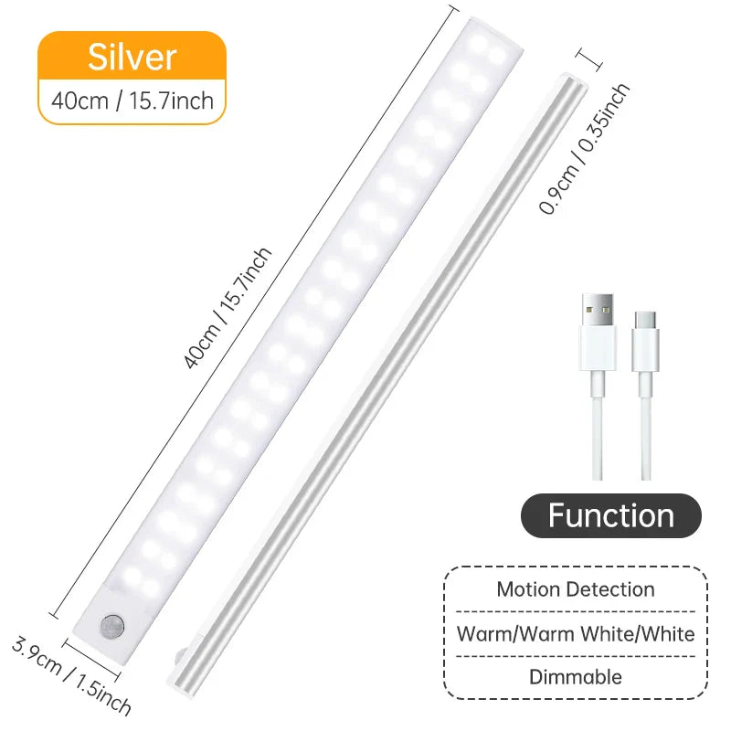Rechargeable Motion Sensor LED Night Light — USB Wireless Cabinet & Wardrobe Light with Magnetic Mount, 3 Color Temperatures (3000K/4000K/6000K)
