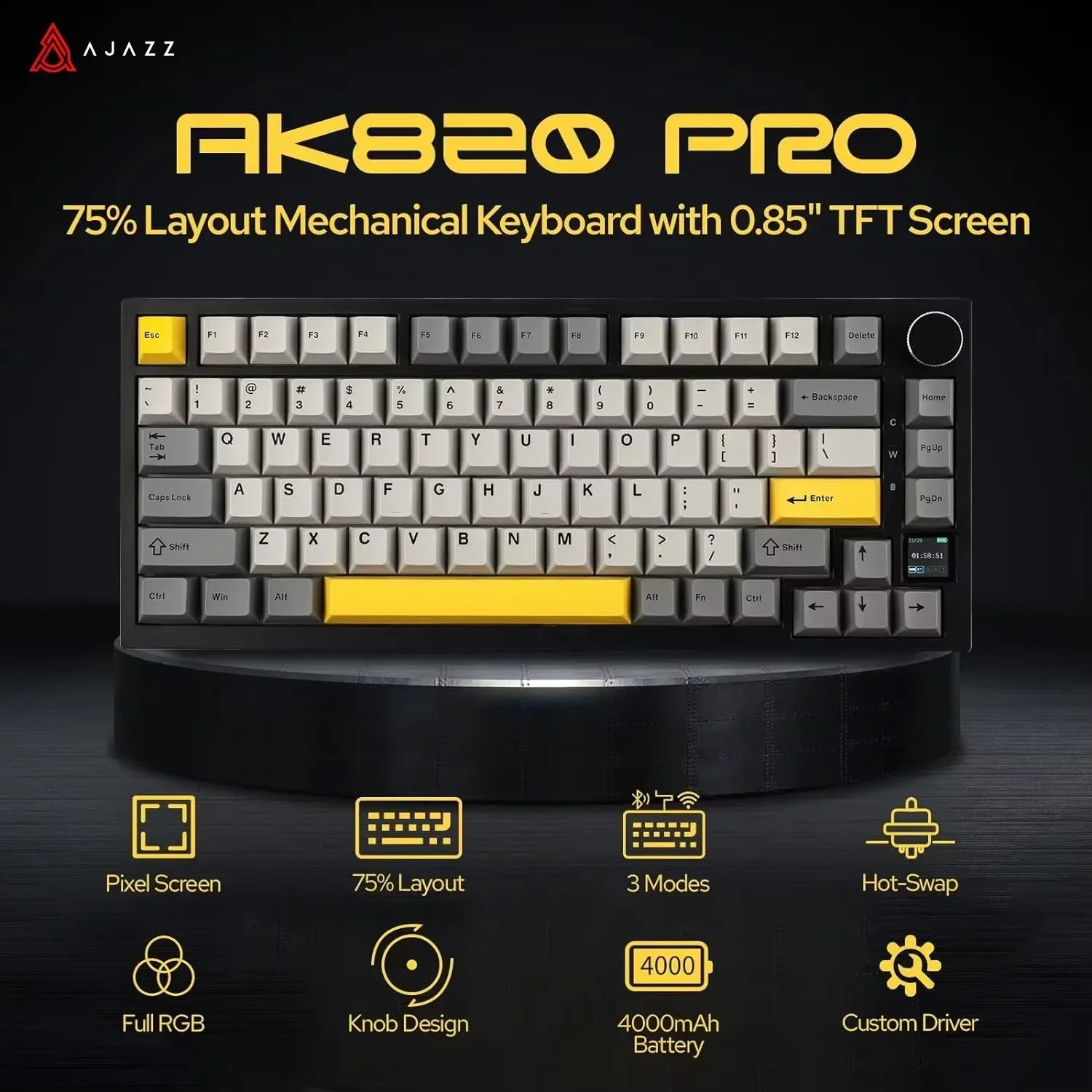75% Hot-Swappable Mechanical Keyboard — Bluetooth 5.1, 2.4G Wireless & Wired USB-C, PBT Keycaps, RGB, Gasket Mount, Metal Volume Knob