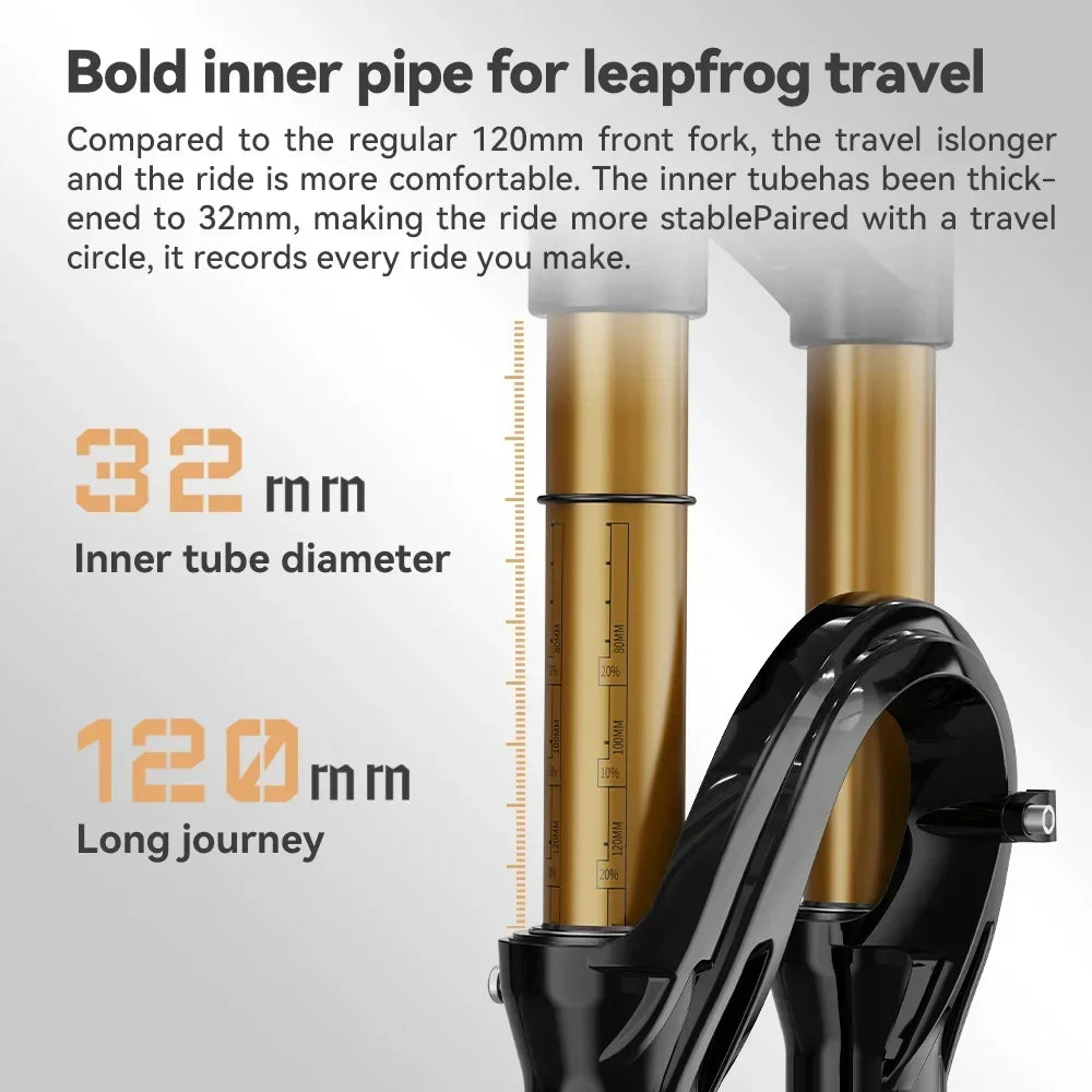 MTB Air Front Suspension Fork 120mm (4.7in) Travel Rebound Adjustable, 26/27.5/29-inch Straight Steerer, 9x100mm Quick Release, Disc Brake Compatible