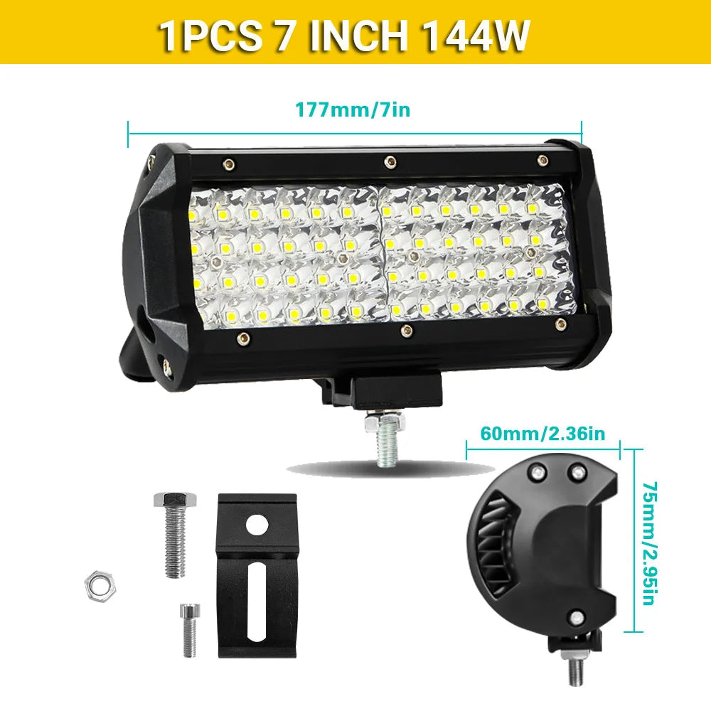 LED Light Bar 4/7/12/15/17/20 in (102/178/305/381/432/508 mm) 60–500W 10–32V IP67 Waterproof Flood/Spot Driving Off-Road Truck ATV SUV Boat