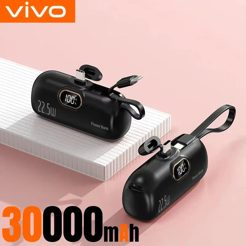 30,000mAh Mini Capsule Power Bank – Portable Fast Charger with Wireless Charging, Dual USB, Type-C & Lightning