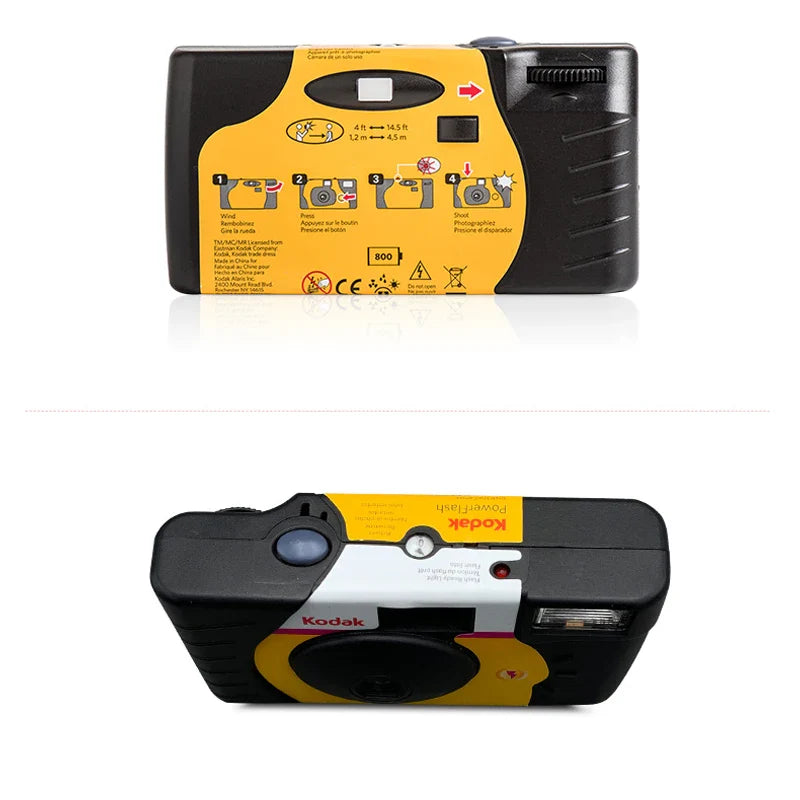 Single-Use Disposable Film Camera — 27/39 Exposures, ISO 800, Built-In Manual Flash