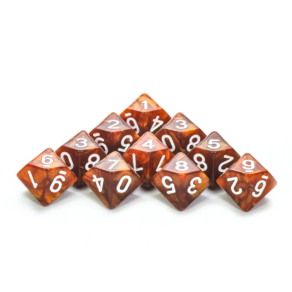 D10 Polyhedral Dice 10-Piece Set for D&D & Tabletop RPGs — Marble & Transparent Styles for Board Games & Parties