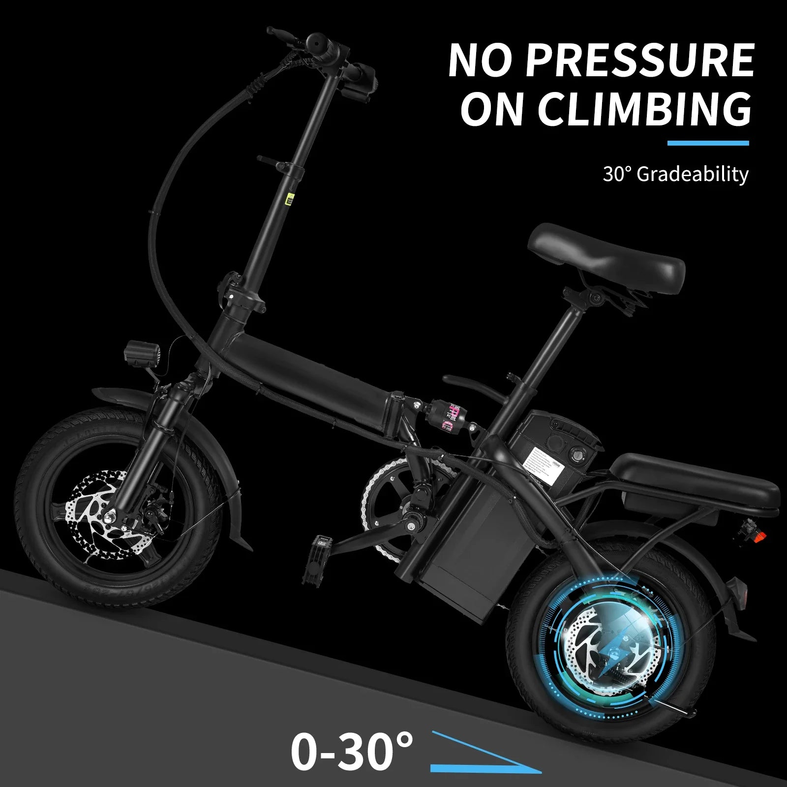 Foldable Electric Bike 500W Motor Dual Disc Brakes 14-inch (35.6 cm) Wheels 48V 10Ah Battery Up to 22 mi Range 20 MPH Commuter with Seat & Basket