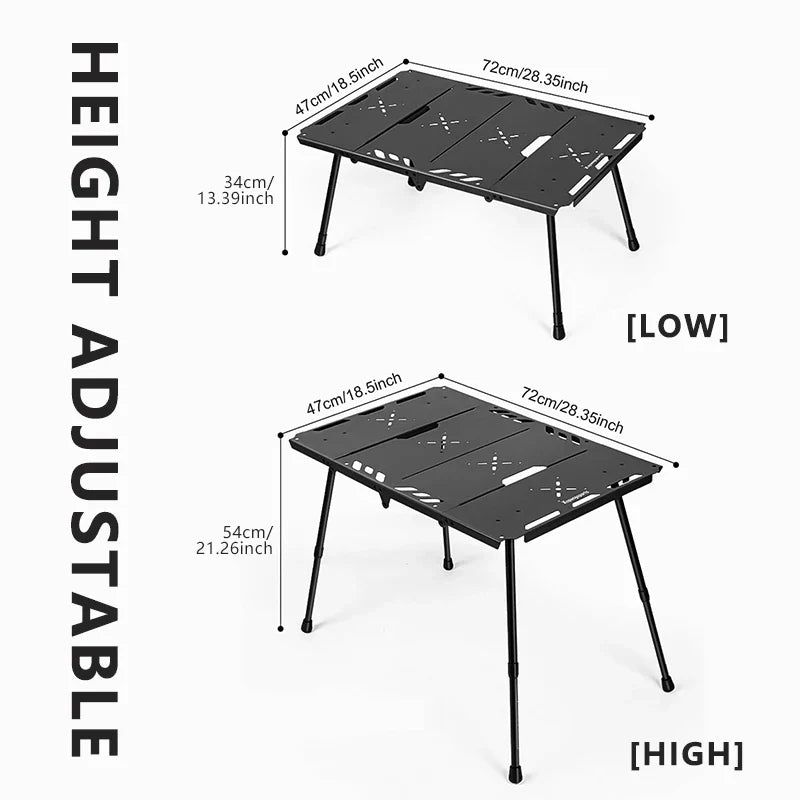 Folding Aluminum Camping Table 72 x 47 cm (28.3 x 18.5 in) Adjustable Height 34/54 cm (13.4/21.3 in) Portable Picnic BBQ Table