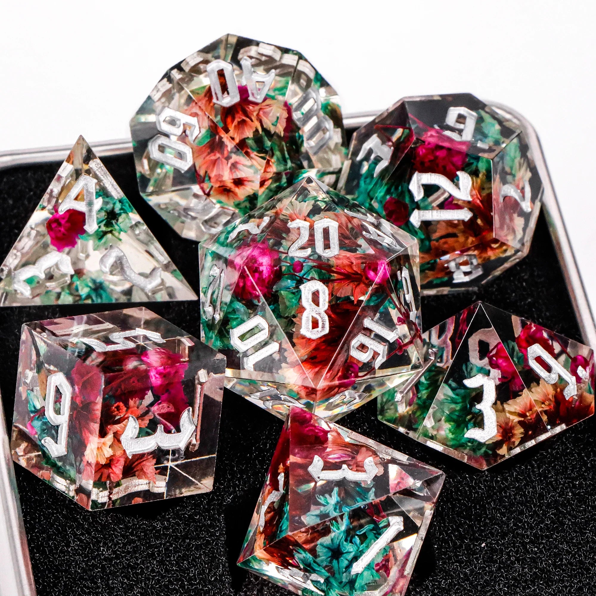 7-Piece Resin Sharp-Edge Polyhedral Dice Set for D&D & RPGs - D20 D12 D10 D8 D6 D4