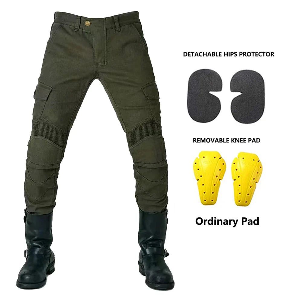 Men's Motorcycle Riding Pants with Detachable Knee and Hip Protectors Four-Season Casual Jeans