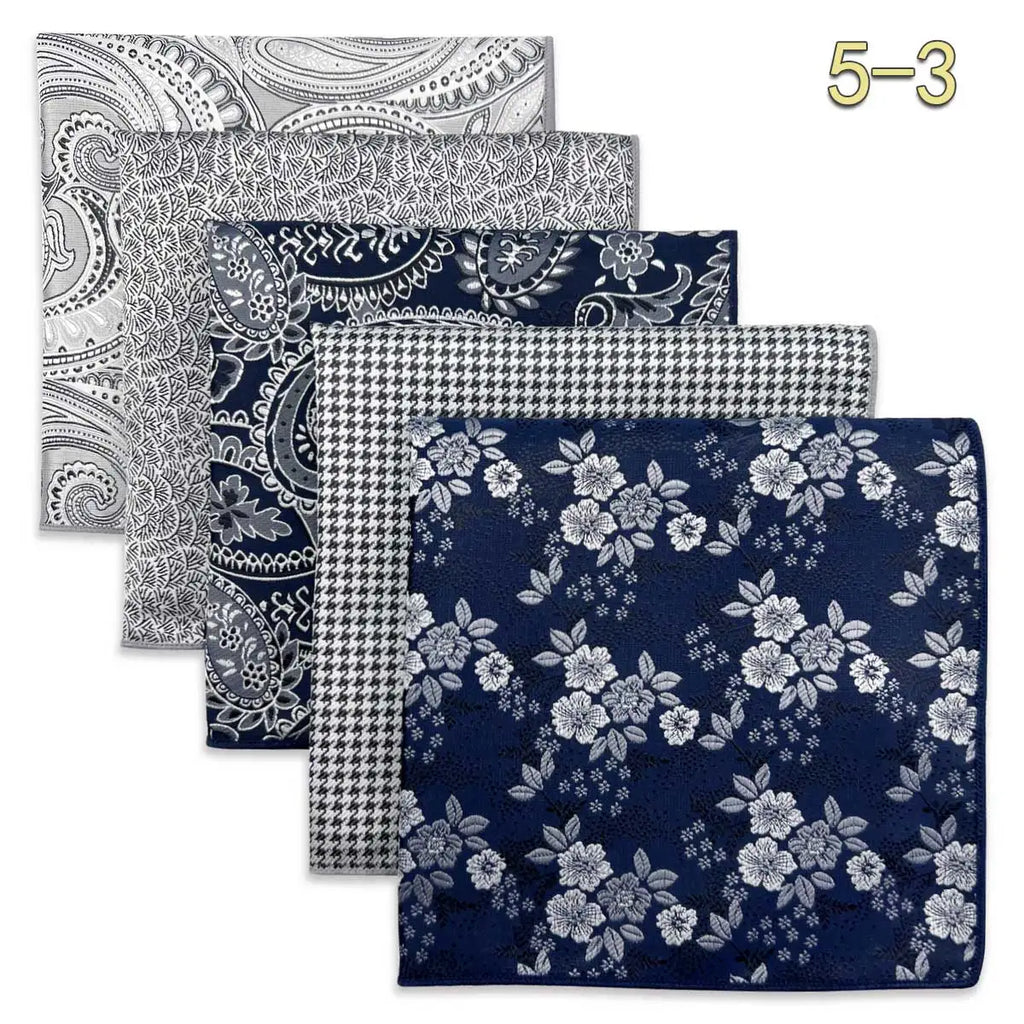 5-Pack Men's Microfiber Pocket Squares 12.6 in (32 cm) - Jacquard Woven Wedding & Formal Handkerchiefs, Assorted Patterns