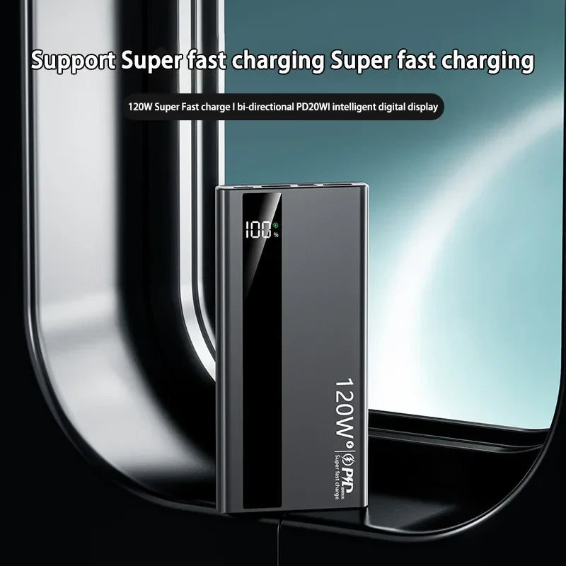 500000mAh 120W Portable Power Bank USB-C & USB-A Fast Charging External Battery Pack with Digital Display