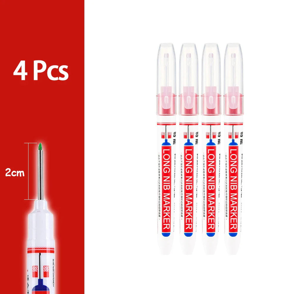 Waterproof Long-Head Deep-Hole Marker Pens 20mm Tip — Permanent Oil Ink for Metal, Wood & Carpentry (Black, Blue, Red, Green)