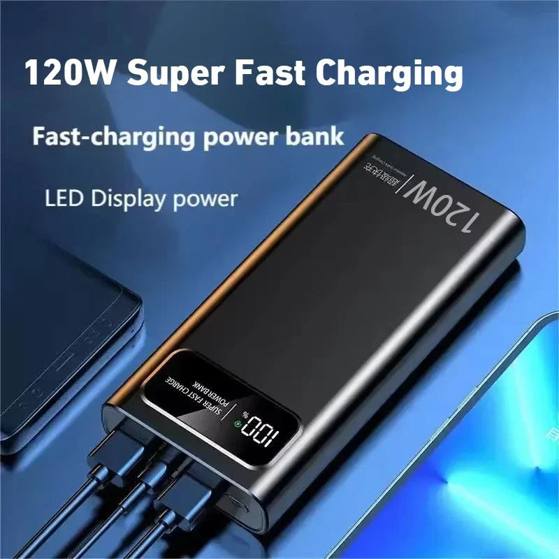 200000mAh 120W Fast Charging Portable Power Bank with LED Digital Display – USB-C & USB-A External Battery for Smartphones & Tablets