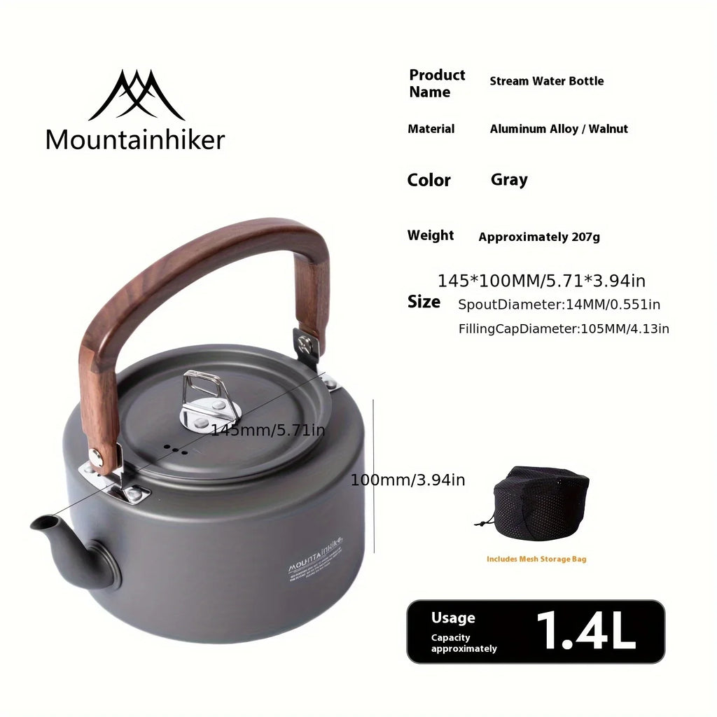 Portable Aluminum Camping Kettle with Wooden Handle, Outdoor Tea Kettle for Hiking & Backpacking