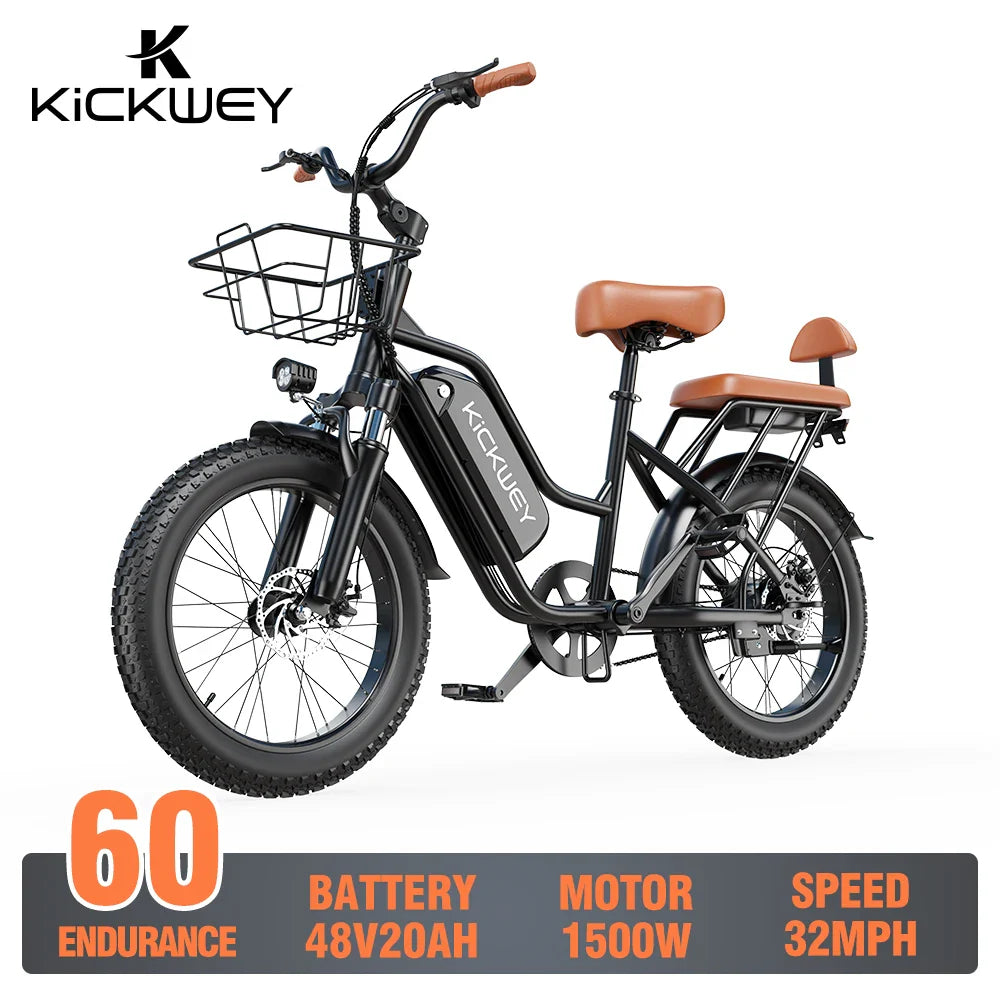 1500W Peak 20-Inch Electric Mountain Bike for Adults - 48V 20Ah Removable Battery, Up to 50 mi (80 km) Range, 32 MPH