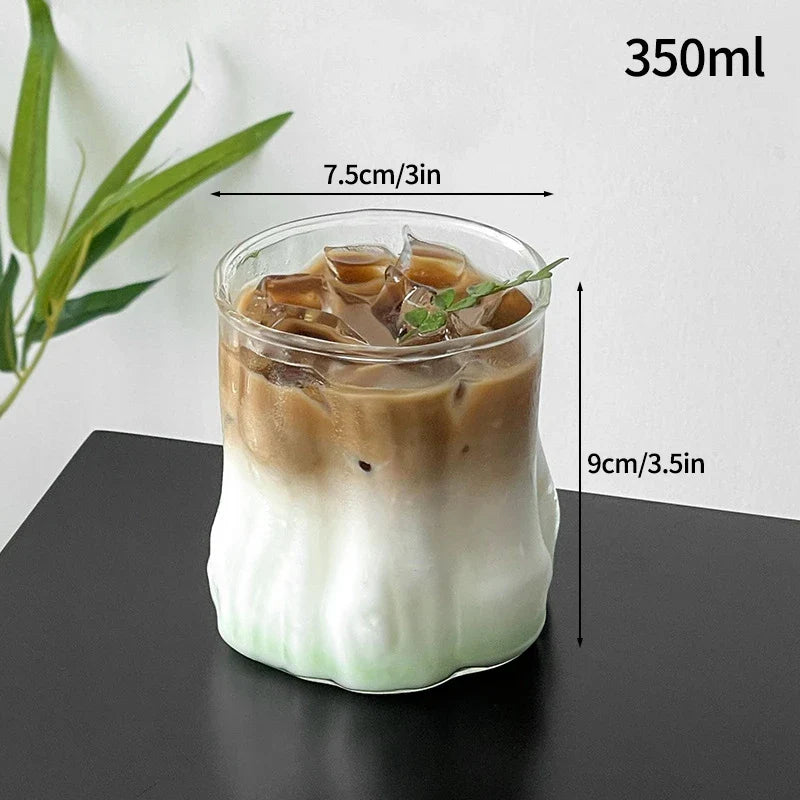 Aesthetic Borosilicate Glass Coffee Cup — Cold Coffee Mug & Cocktail Glass, 350–465ml (12–16oz)