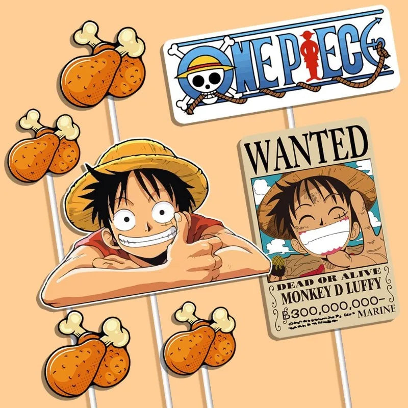7-Piece Anime Pirate Cake Topper Set — Cute Cartoon Cake Flags for Kids Birthday, Baby Shower & Party Decorations